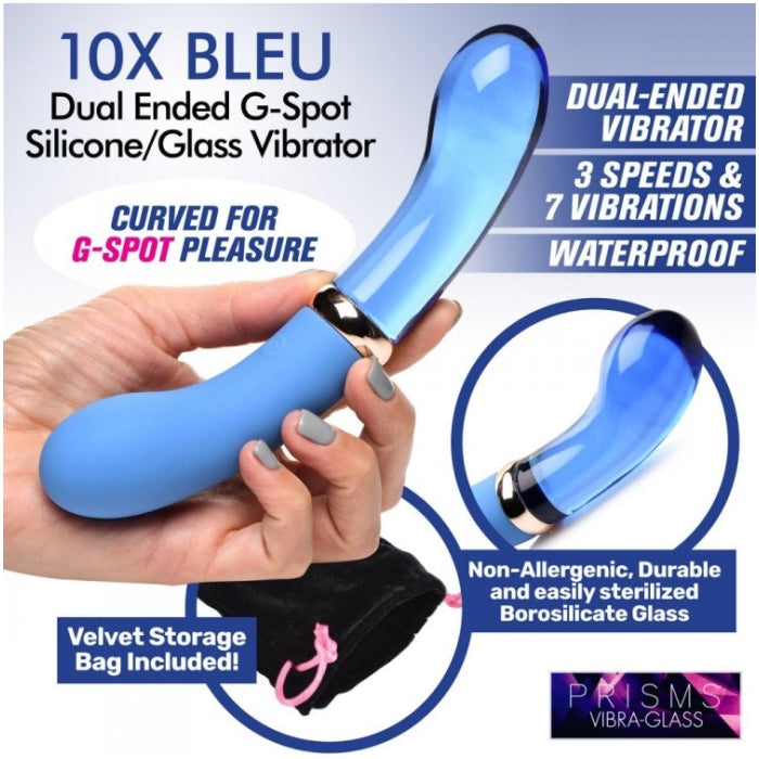 PR Vibra-Glass 10X Bleu Dual Ended G-Spot Sili/Glass V