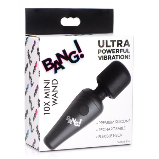 BG 10X Vibrating Mini Silicone Wand-Black - Rechargeable - 4"